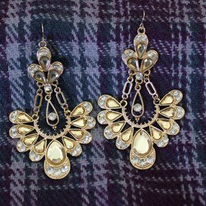 NWT White and Champagne Rhinestone Pierced Dangle Earrings